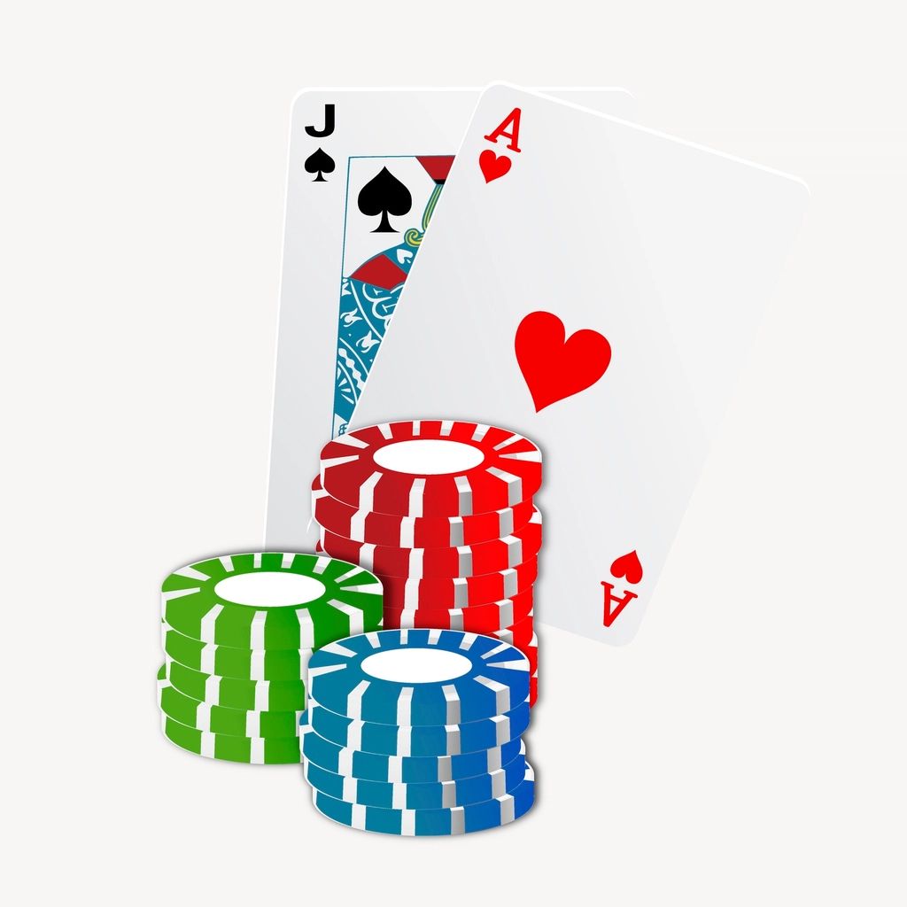 Gaming chips and cards on the table felt